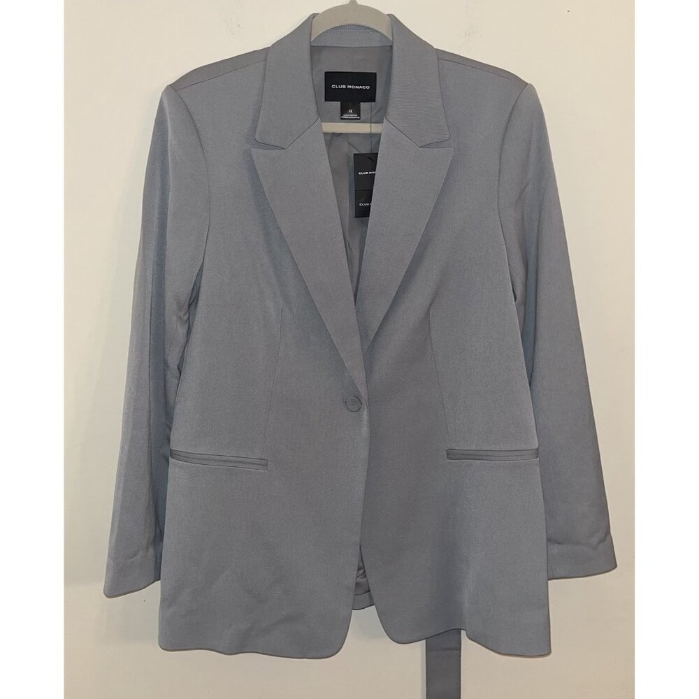 Club Monaco Belted Blazer Size 12 in Weathered Blue Grey Preowned with Tags - Picture 2 of 11